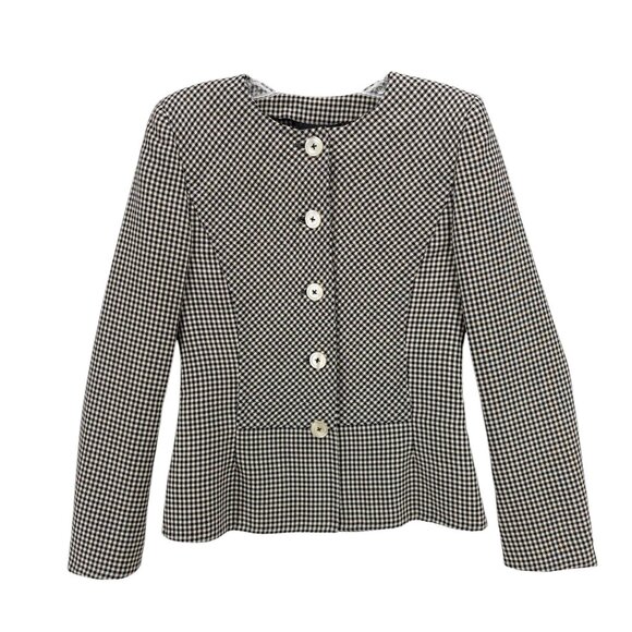 AKRIS Blazer Jacket 100% Virgin Wool Black Off White Cream Check Size US 4